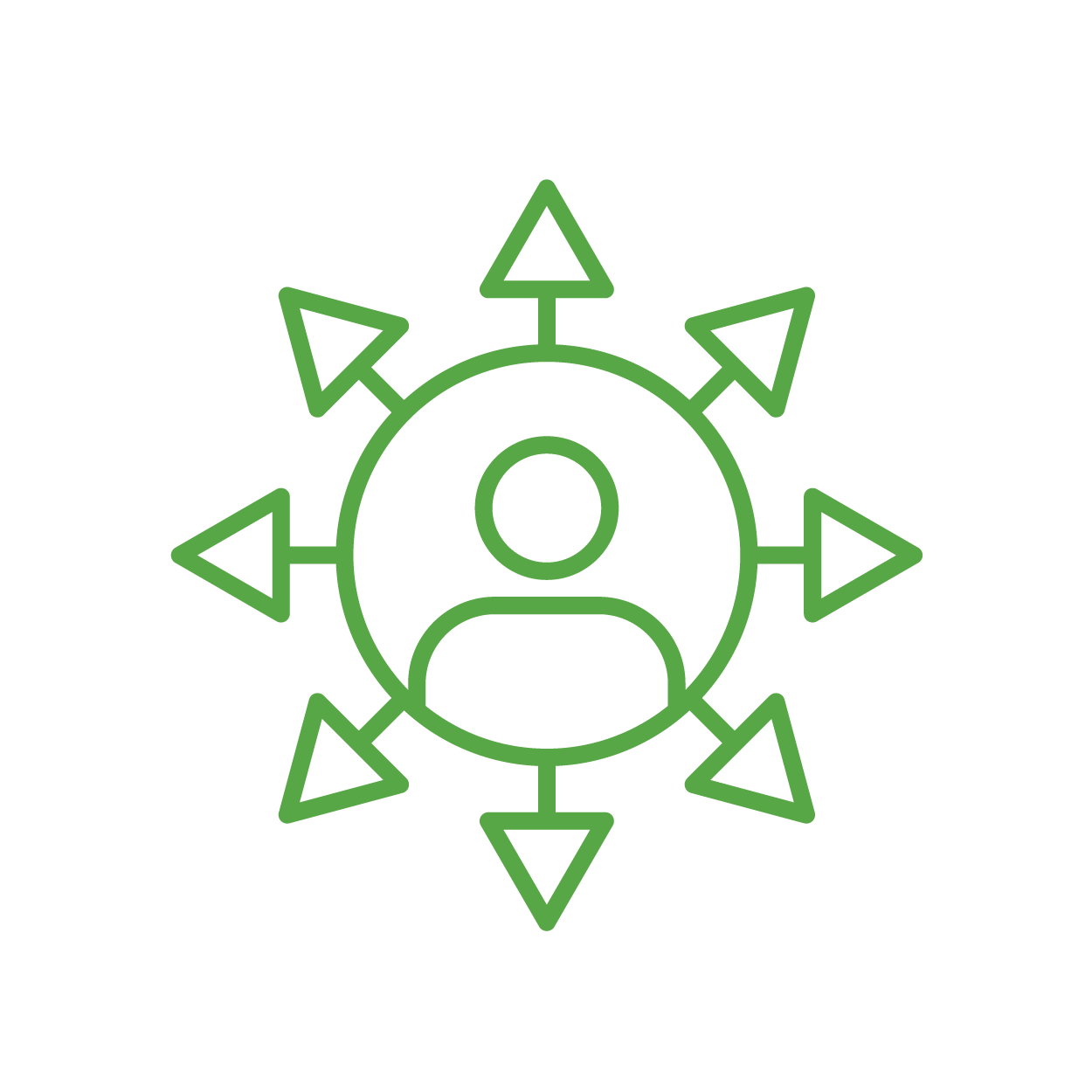 Person with outward arrows icon